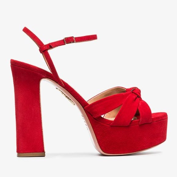 AQUAZZURA Red Suede Baba Plateau 125 Platform Sandals | Size 41 | - Picture 2 of 11